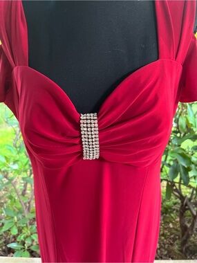 R&M Richards Crimson Evening Maxi with Rhinestone Accent